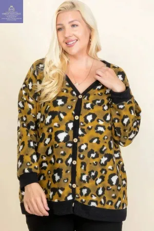 Cozy Animal Print Button-Up Cardigan in Plus Size