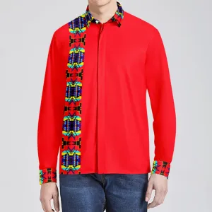 Crimson Blanket Strip Men's Long Sleeve Dress Shirt