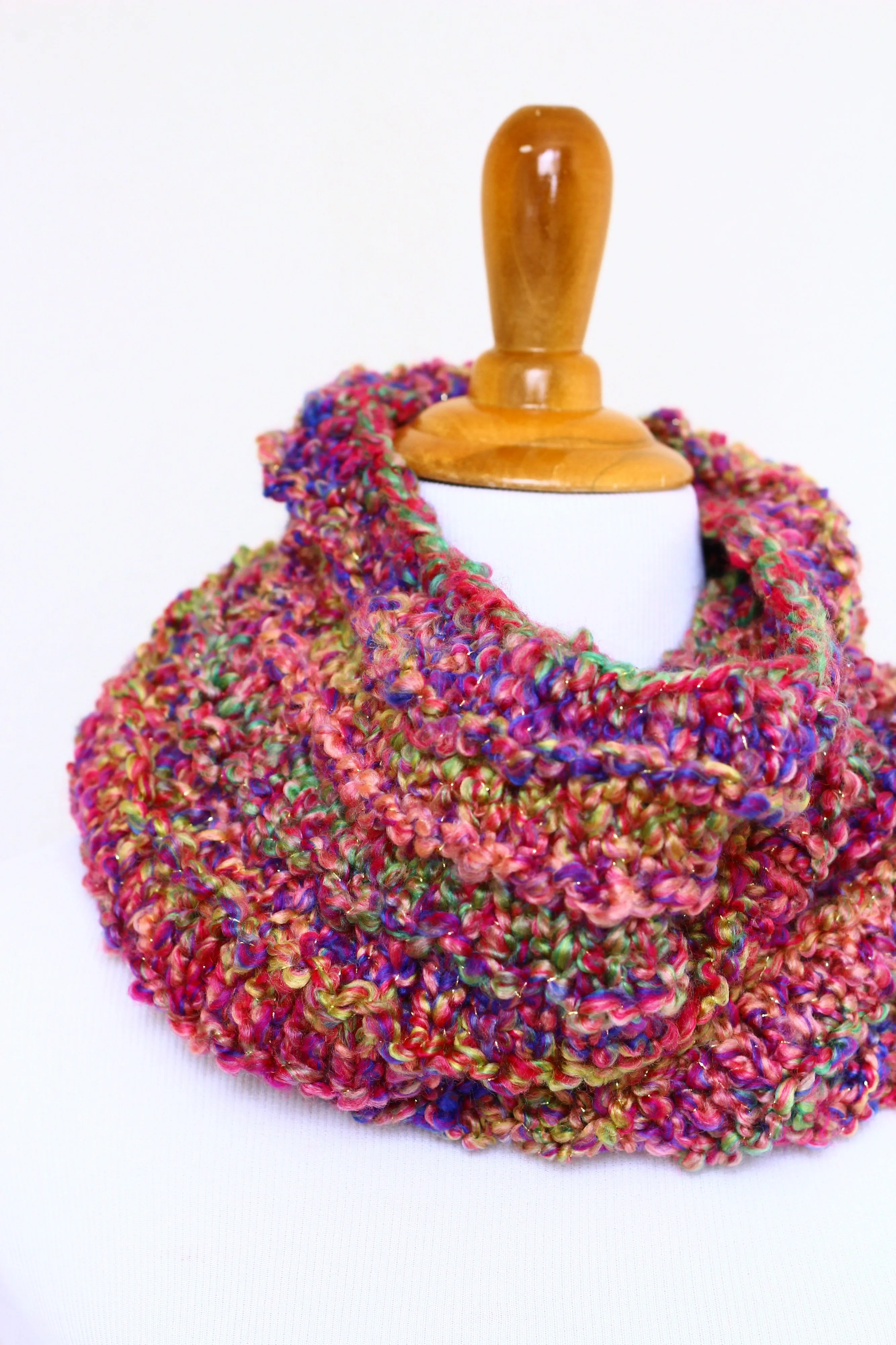 Crochet cowl in green and lavender colors, chunky infinity scarf - 4 colorways available