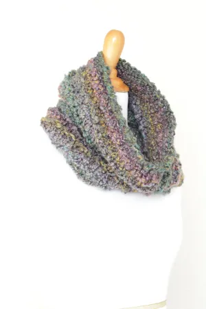 Crochet cowl in green and lavender colors, chunky infinity scarf - 4 colorways available