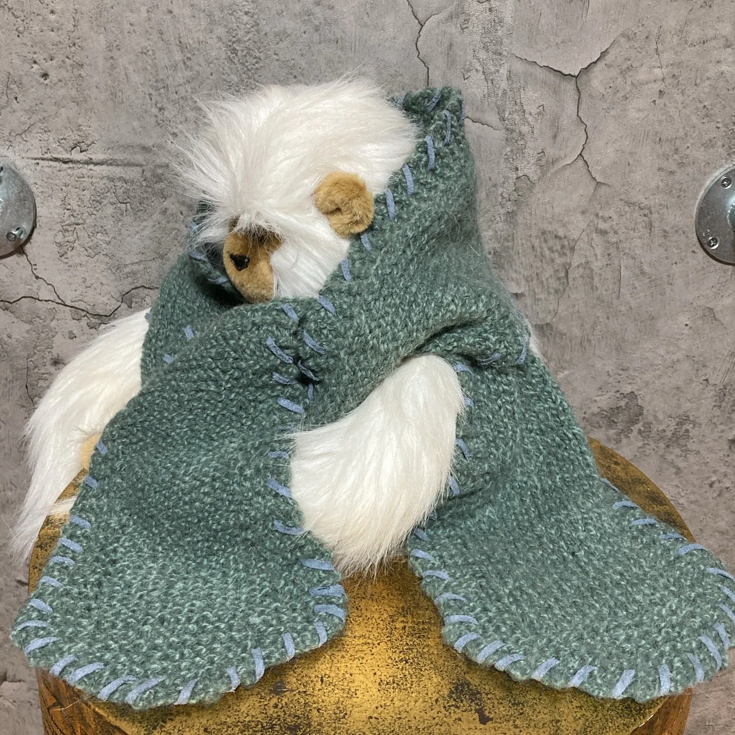 crochet knit scarf stitch edging smoky blue green