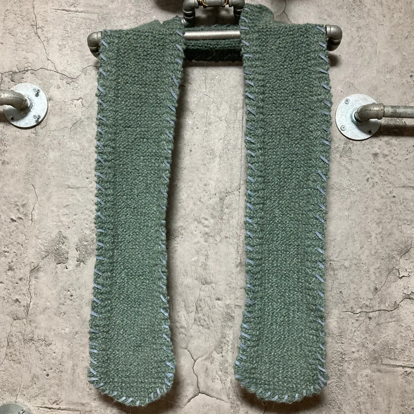 crochet knit scarf stitch edging smoky blue green