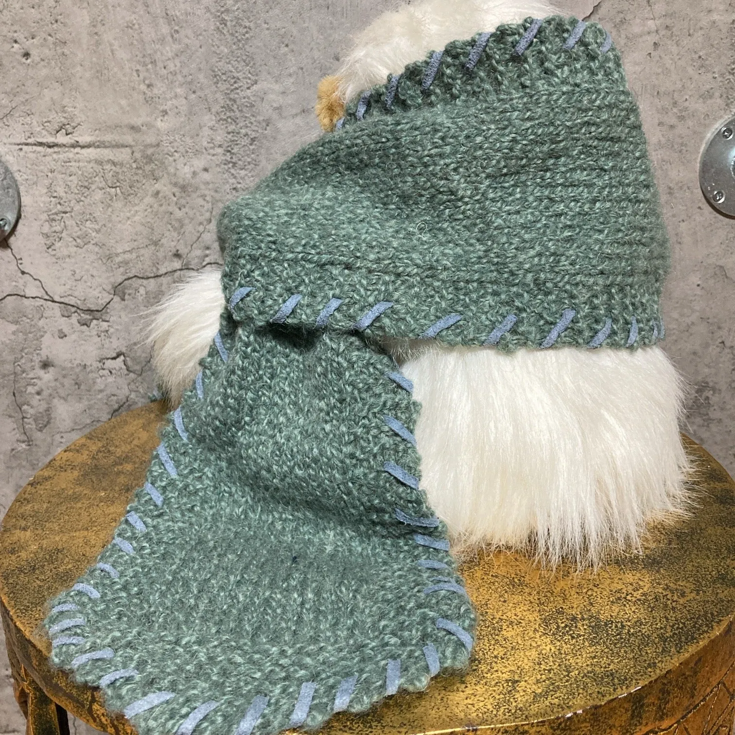 crochet knit scarf stitch edging smoky blue green
