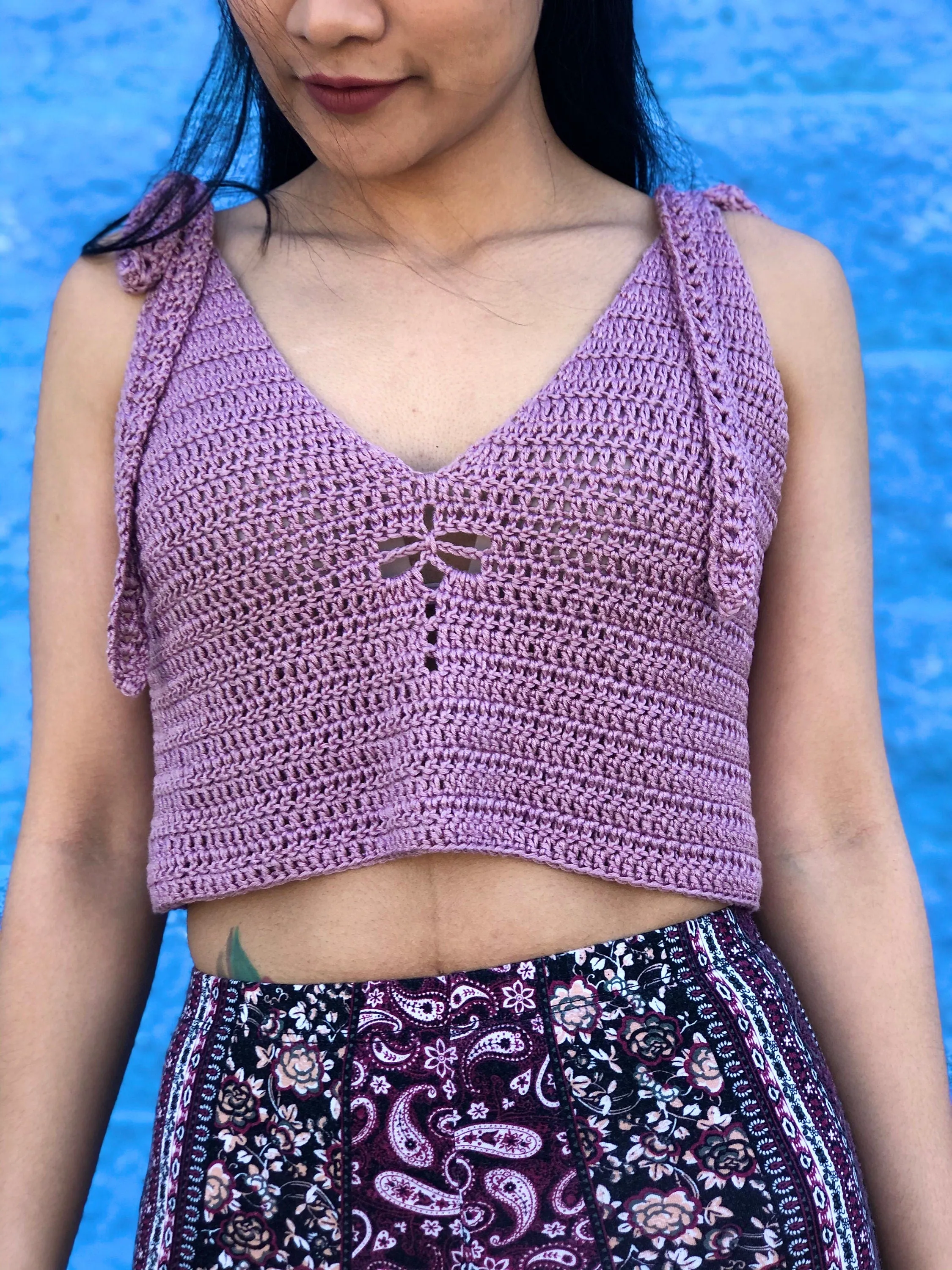 Crochet top pattern, pdf file, photo tutorial and video tutorial, includes US women's sizes XS-XXL, crochet pattern