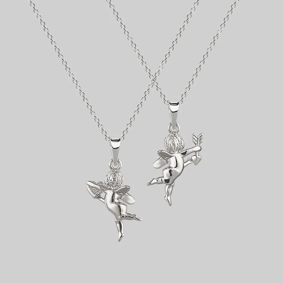 Cupid & Psyche Lovers Layering Necklace - Silver