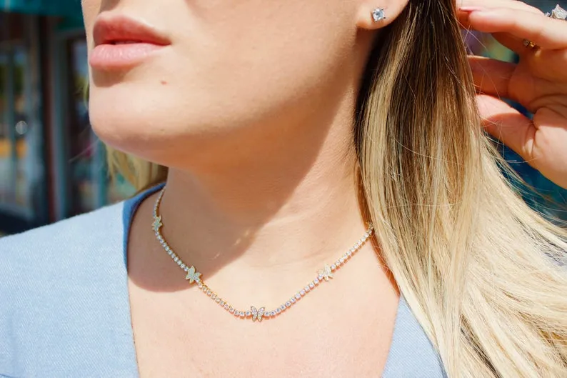 CZ Butterfly Charms Layering Necklace (G71)