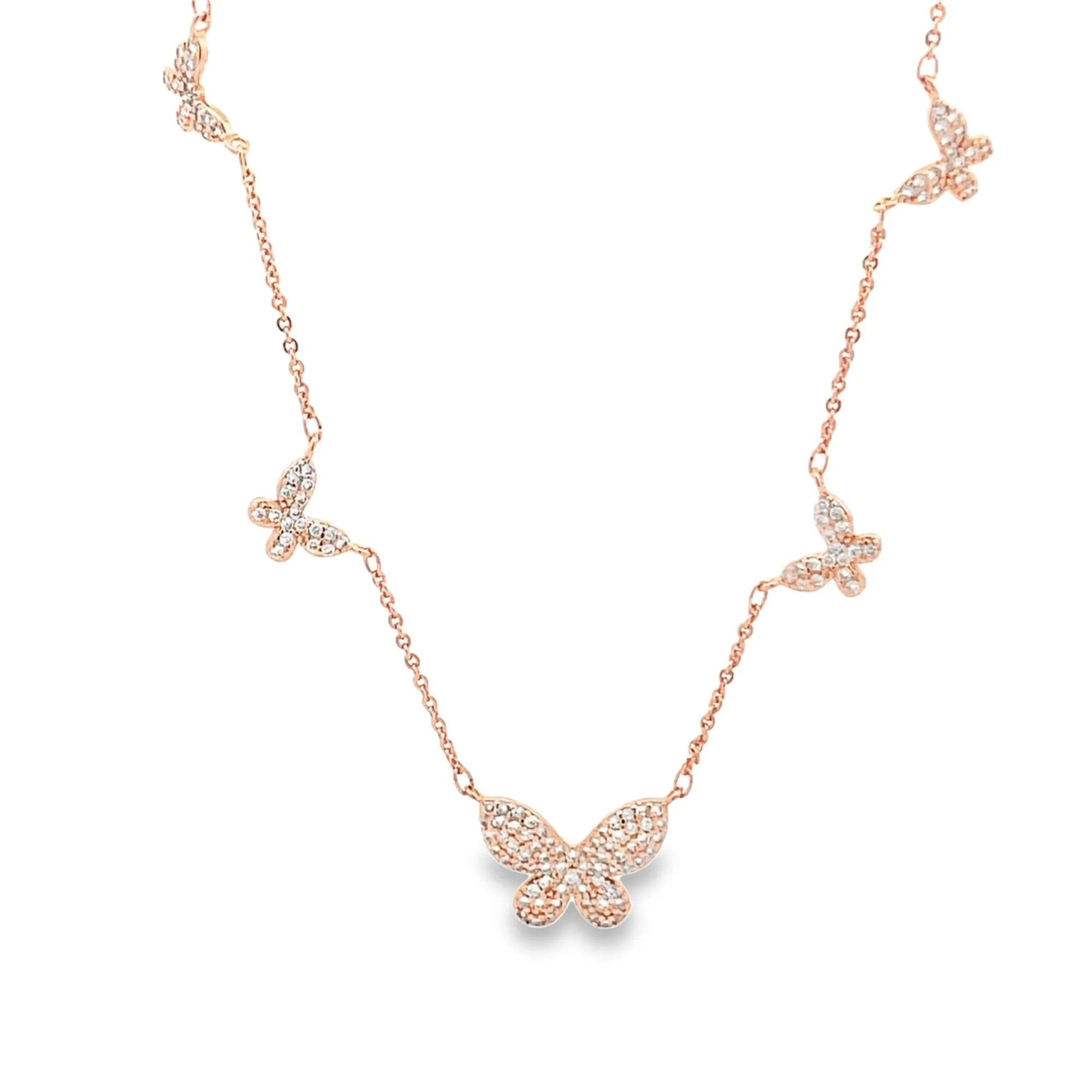 CZ Butterfly Charms Layering Rolo Necklace (G70)