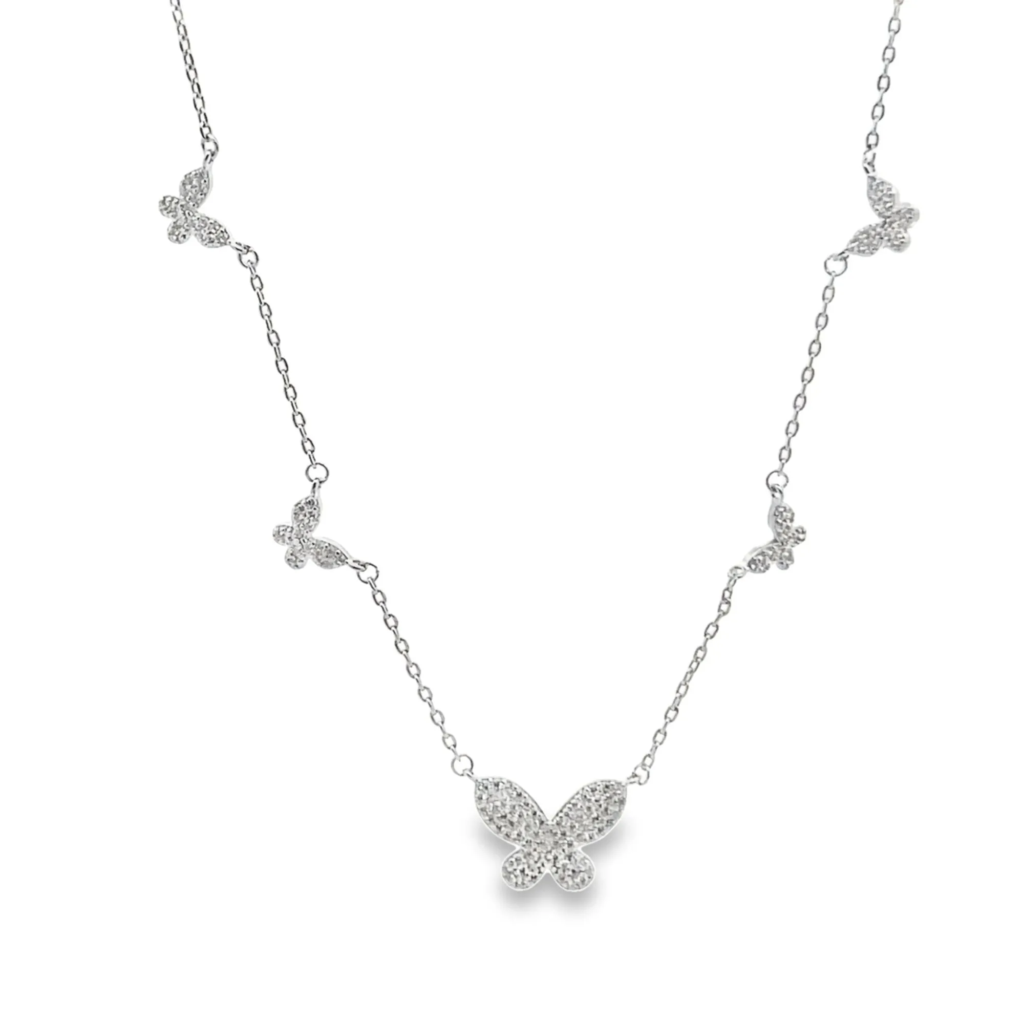 CZ Butterfly Charms Layering Rolo Necklace (G70)
