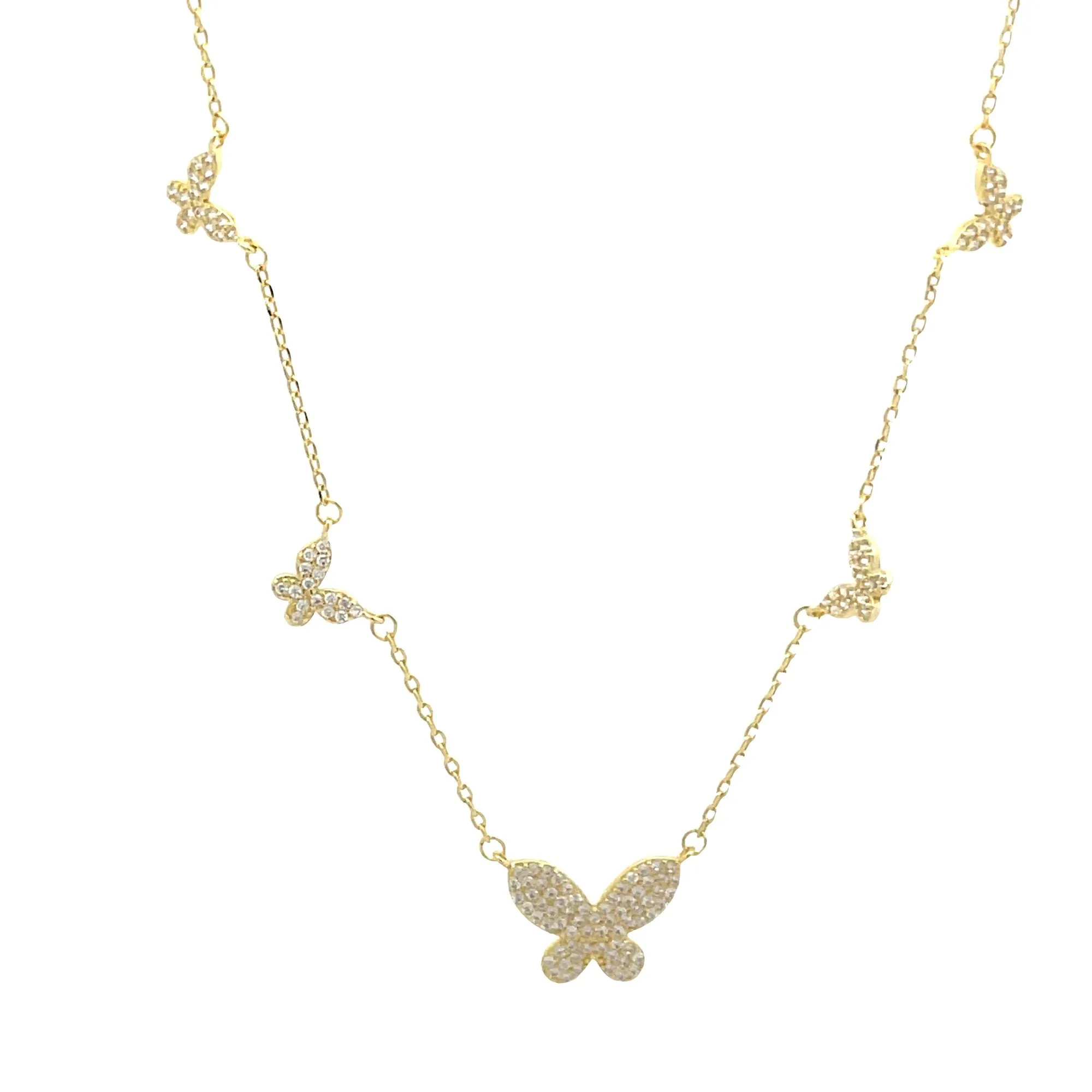 CZ Butterfly Charms Layering Rolo Necklace (G70)