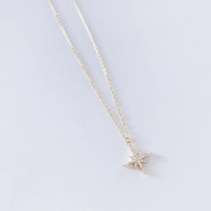 CZ Star Burst Pendant Necklace