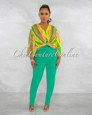 *Danna Green High-Waist Belt Pants