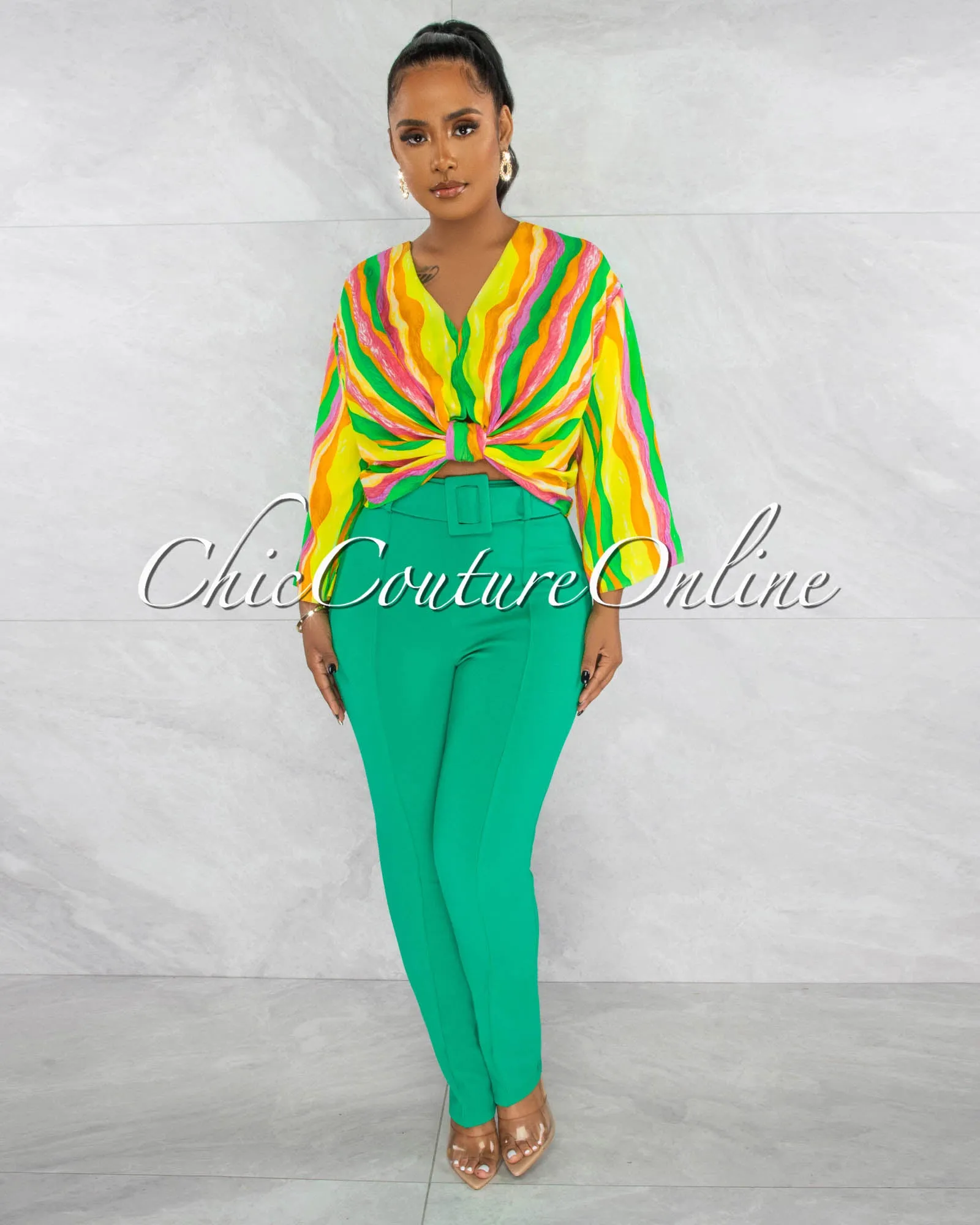 *Danna Green High-Waist Belt Pants