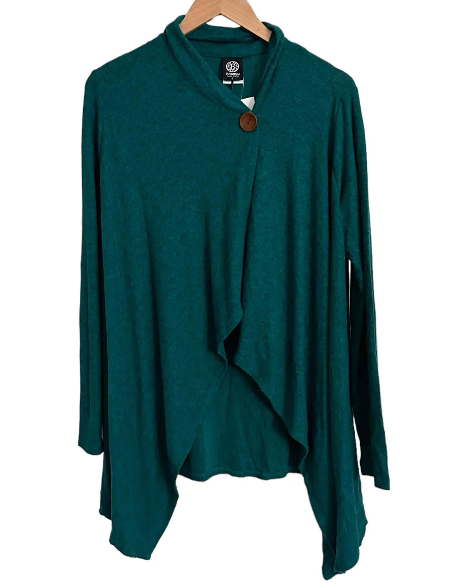 Dark Autumn Teal Single Button Drape Cardigan