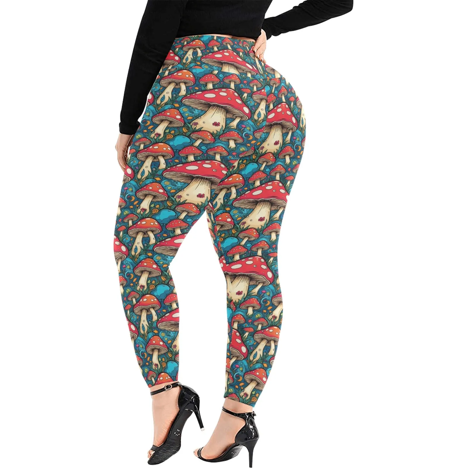 Deathcap Mushrooms Women's Plus Size High Waited Leggings Women's High Waist Leggings(Plus Size)(ModelL45)