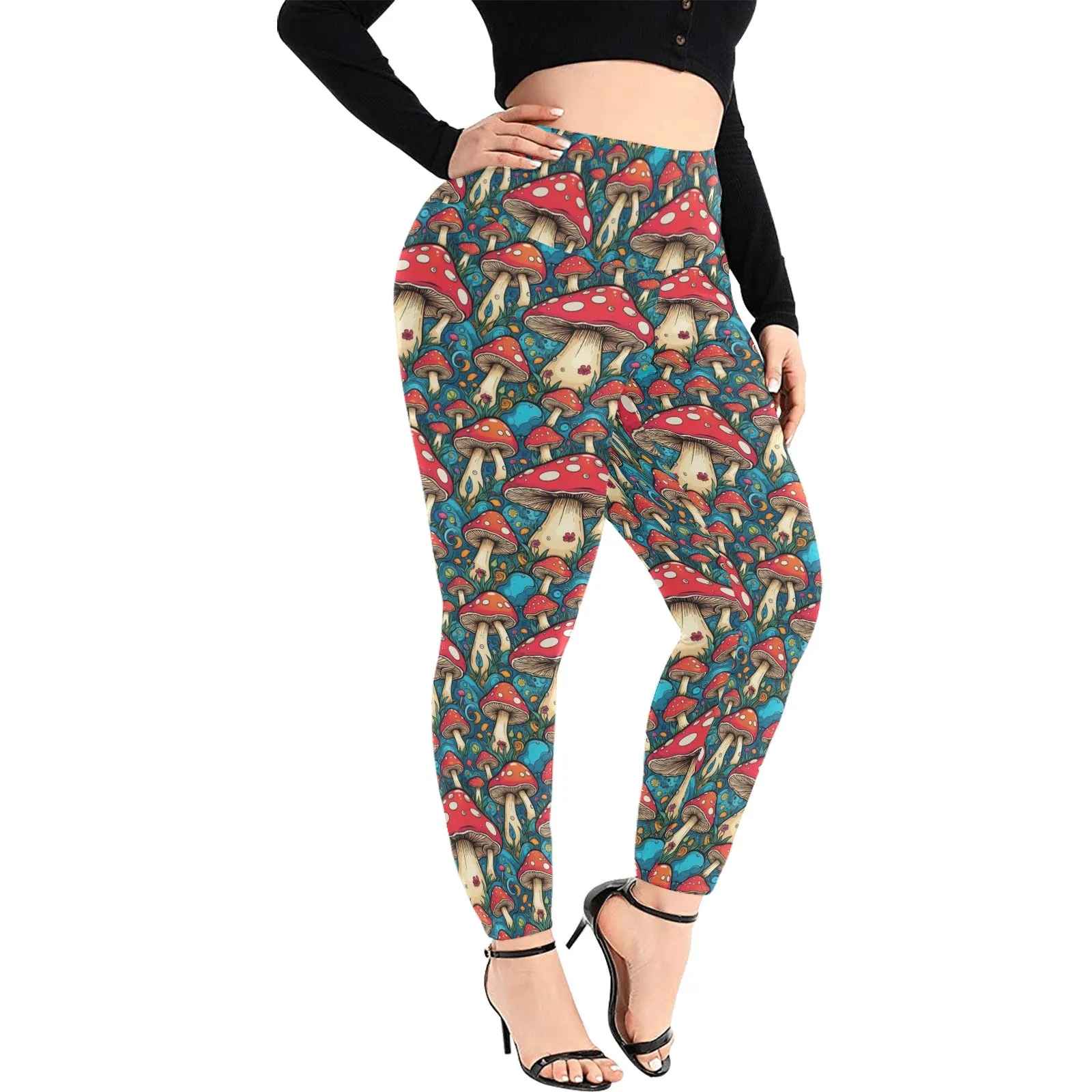 Deathcap Mushrooms Women's Plus Size High Waited Leggings Women's High Waist Leggings(Plus Size)(ModelL45)