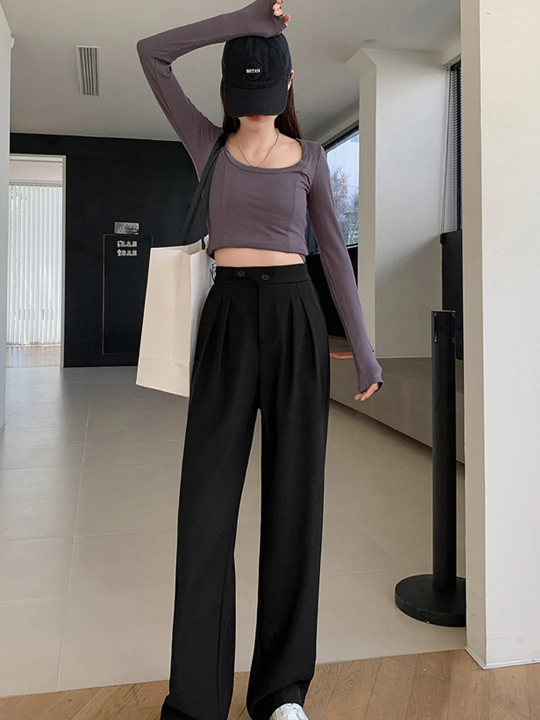 Debby Casual High Waist Pants-White