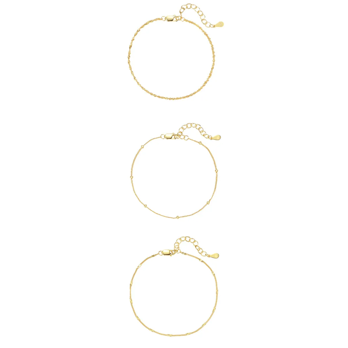 Delicate Layering Bracelets Set Sterling Silver Gold