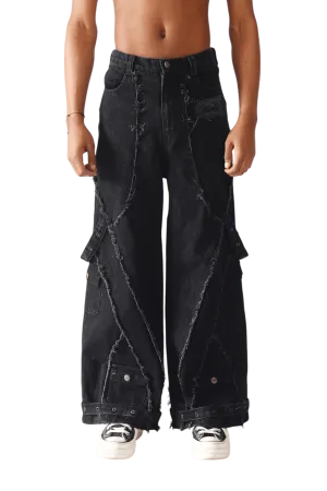 Denim Acid Wash Cargo Pants