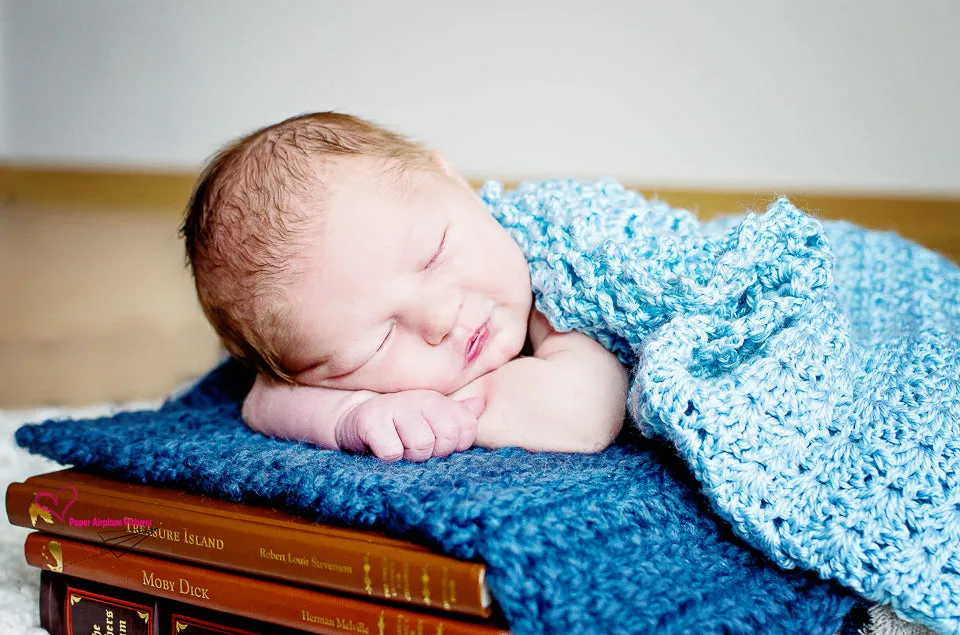 Denim blue newborn baby layering bump blanket