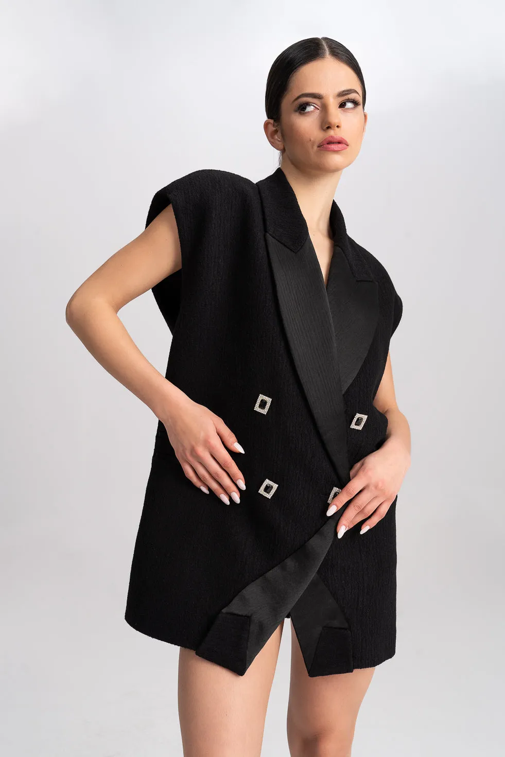 'Djamila' Stones And Sequins Embellished Metallic Vest-Dress
