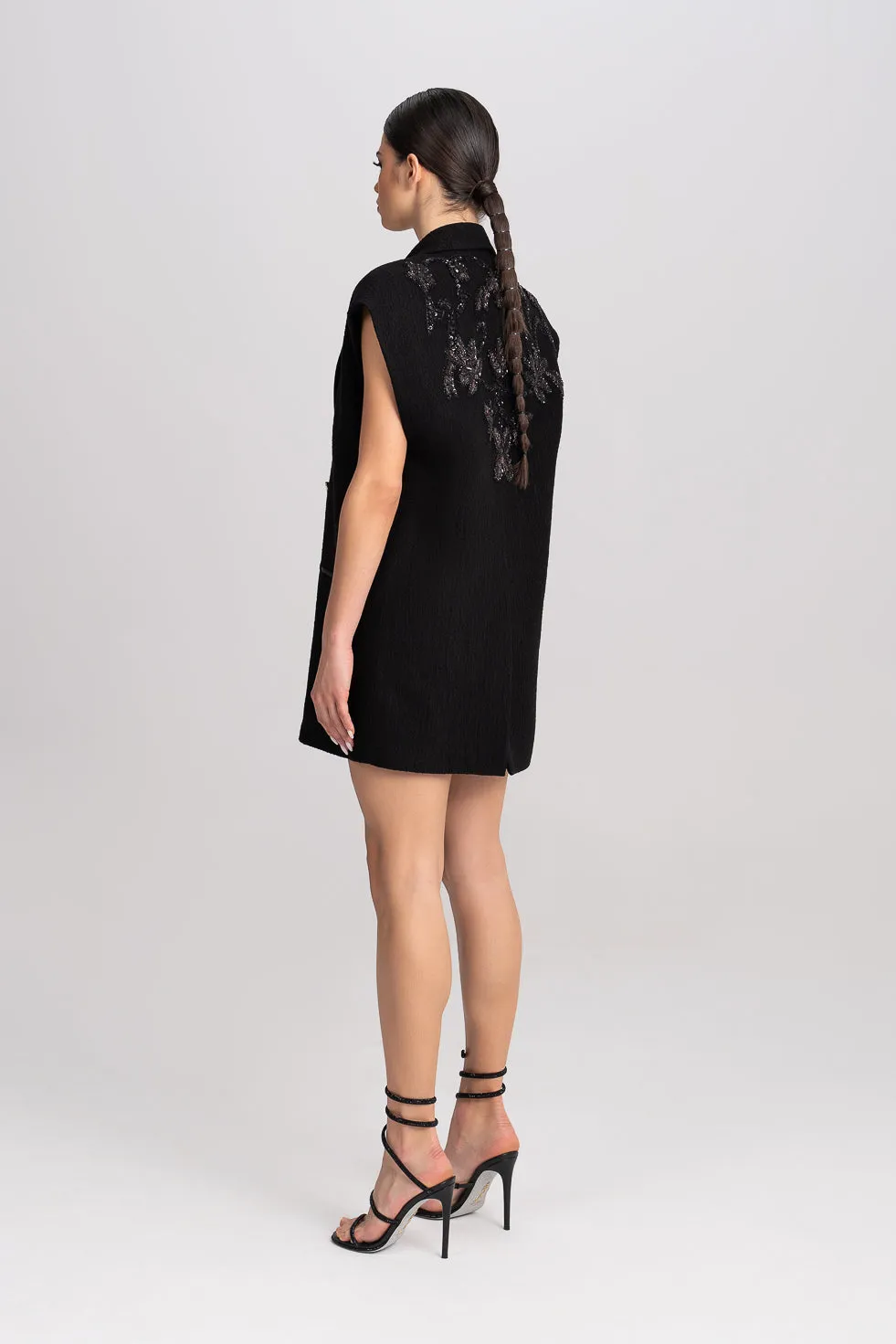 'Djamila' Stones And Sequins Embellished Metallic Vest-Dress