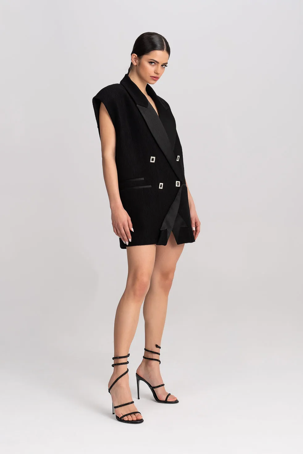 'Djamila' Stones And Sequins Embellished Metallic Vest-Dress
