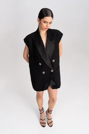 'Djamila' Stones And Sequins Embellished Metallic Vest-Dress