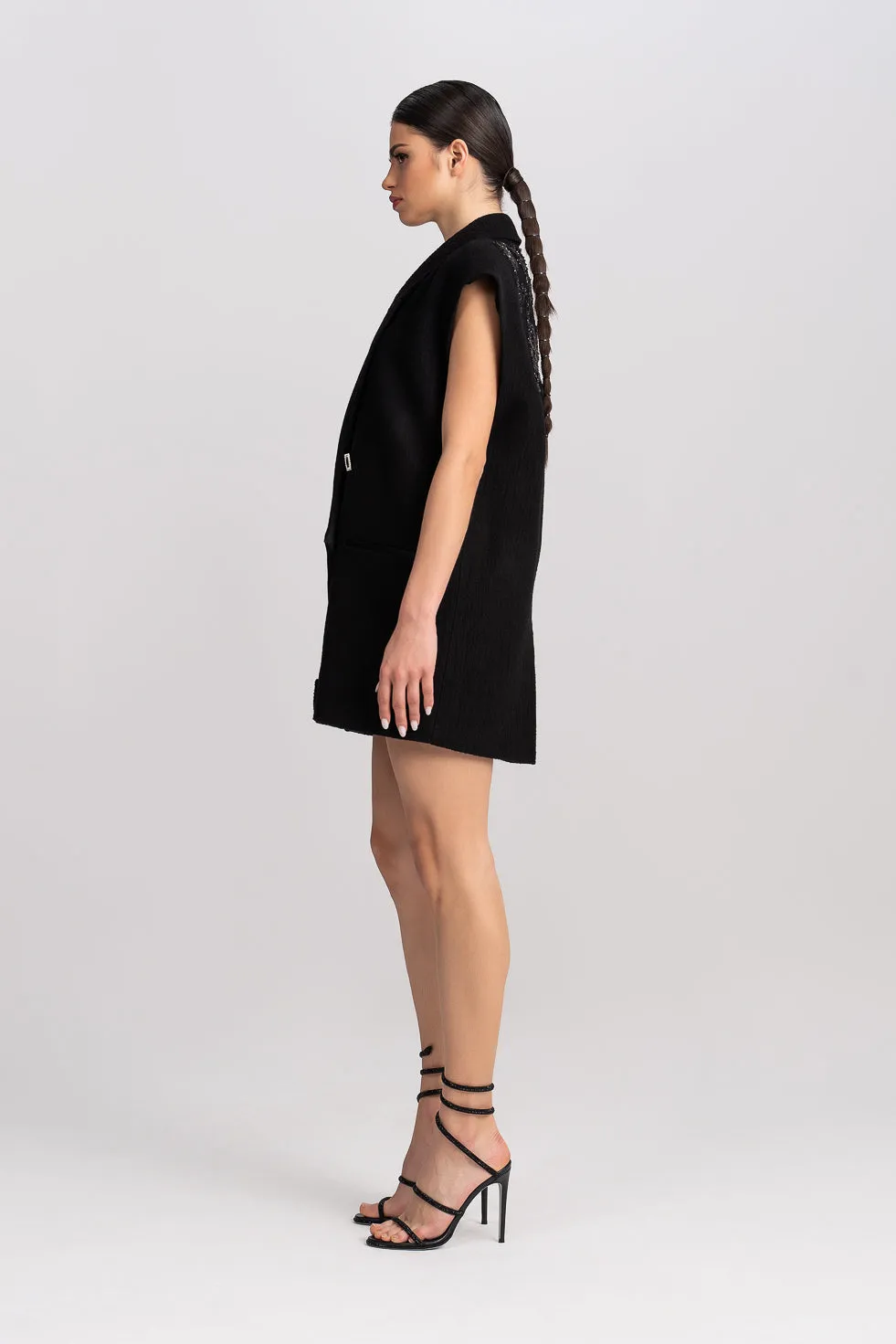 'Djamila' Stones And Sequins Embellished Metallic Vest-Dress