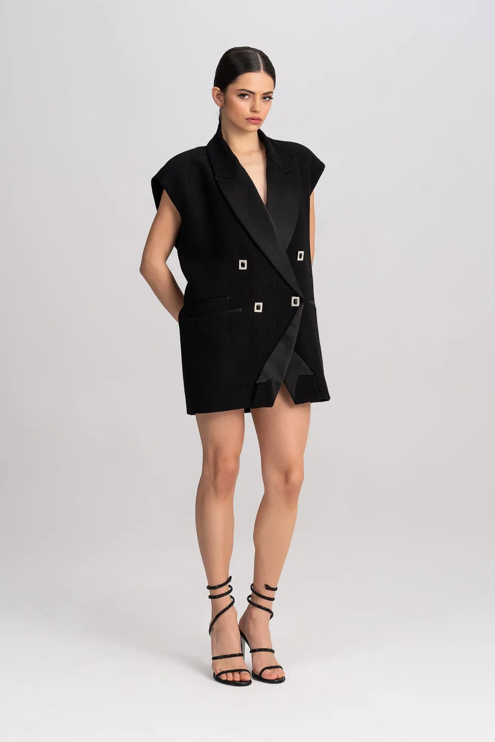 'Djamila' Stones And Sequins Embellished Metallic Vest-Dress