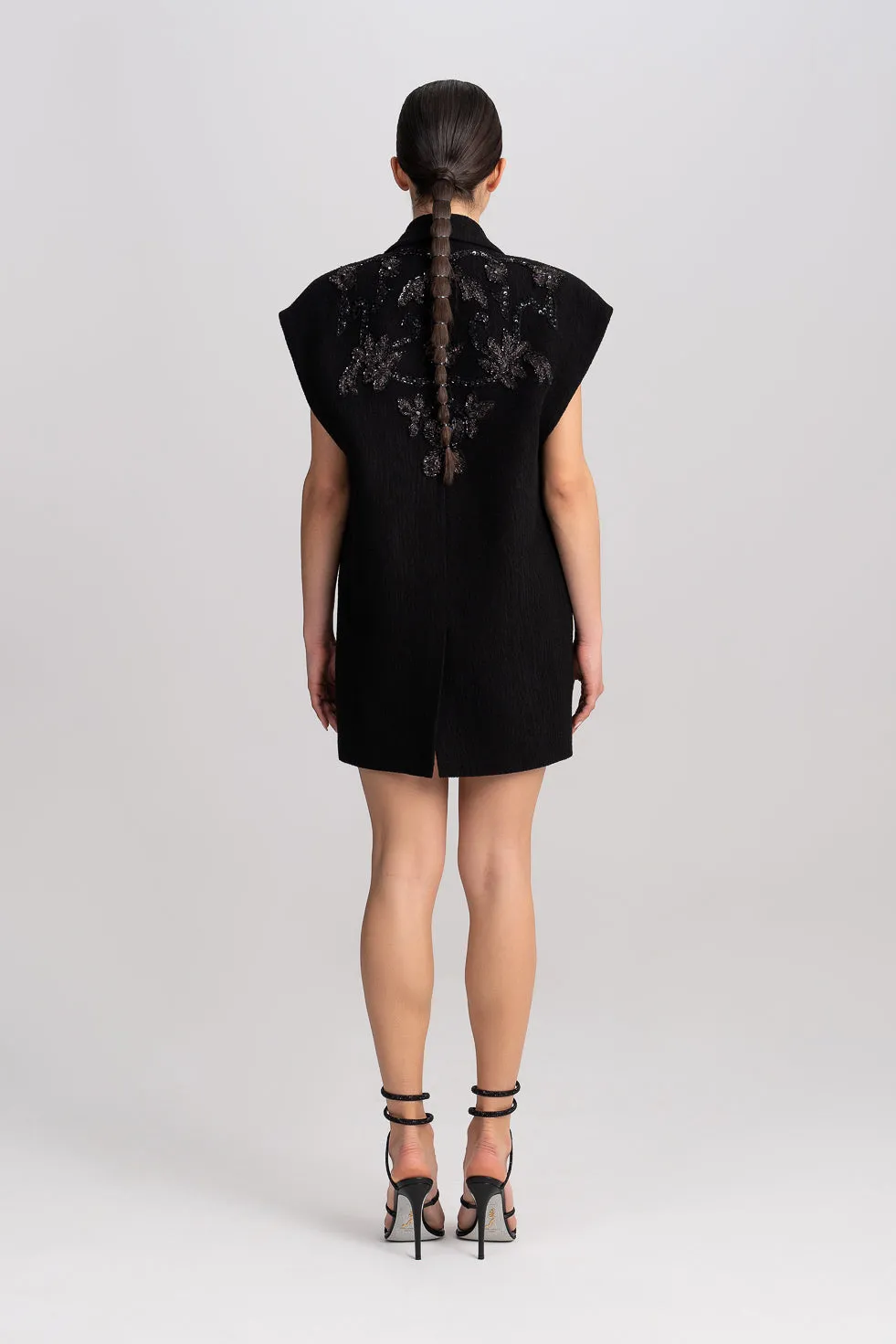 'Djamila' Stones And Sequins Embellished Metallic Vest-Dress