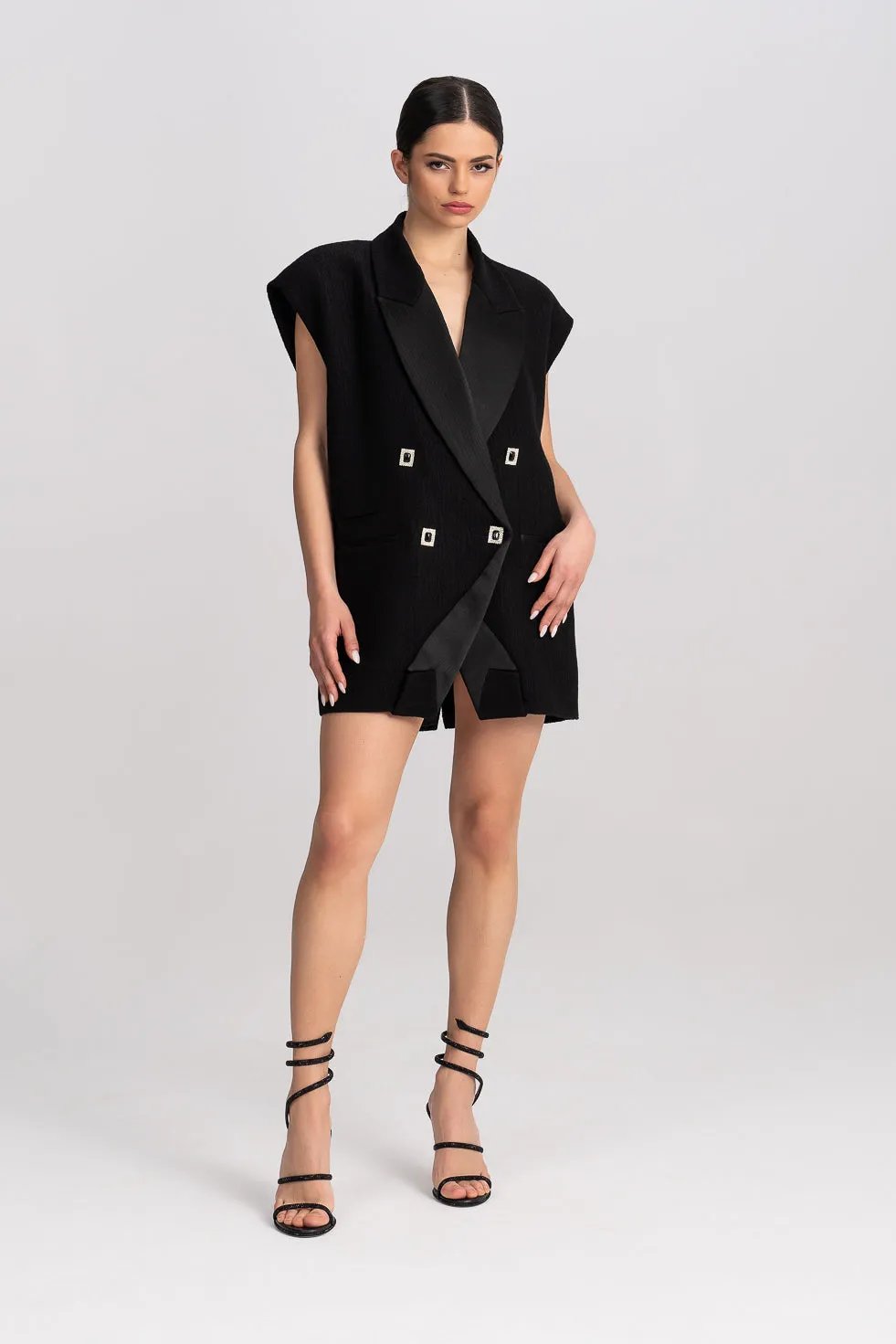 'Djamila' Stones And Sequins Embellished Metallic Vest-Dress