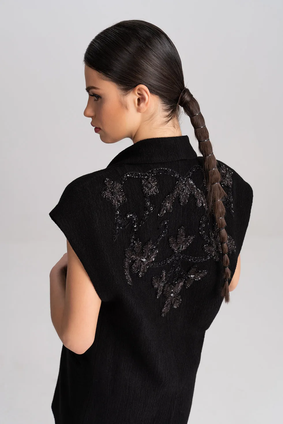 'Djamila' Stones And Sequins Embellished Metallic Vest-Dress