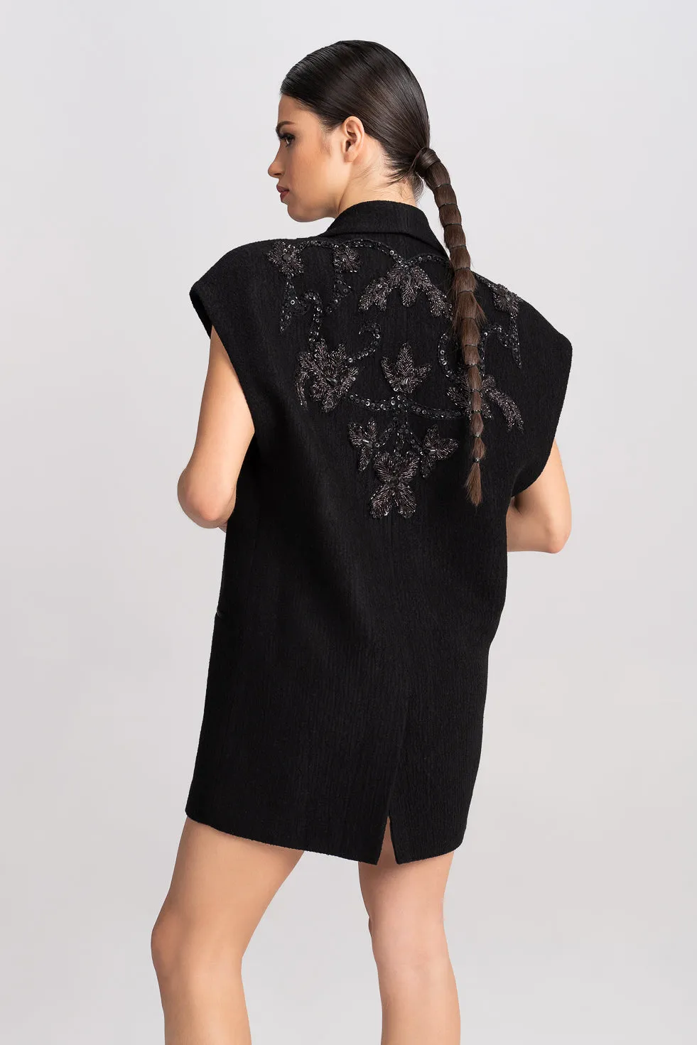 'Djamila' Stones And Sequins Embellished Metallic Vest-Dress