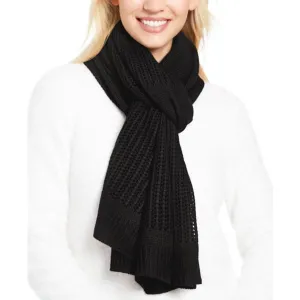 DKNY Womens Open-Knit Blocked Scarf Black