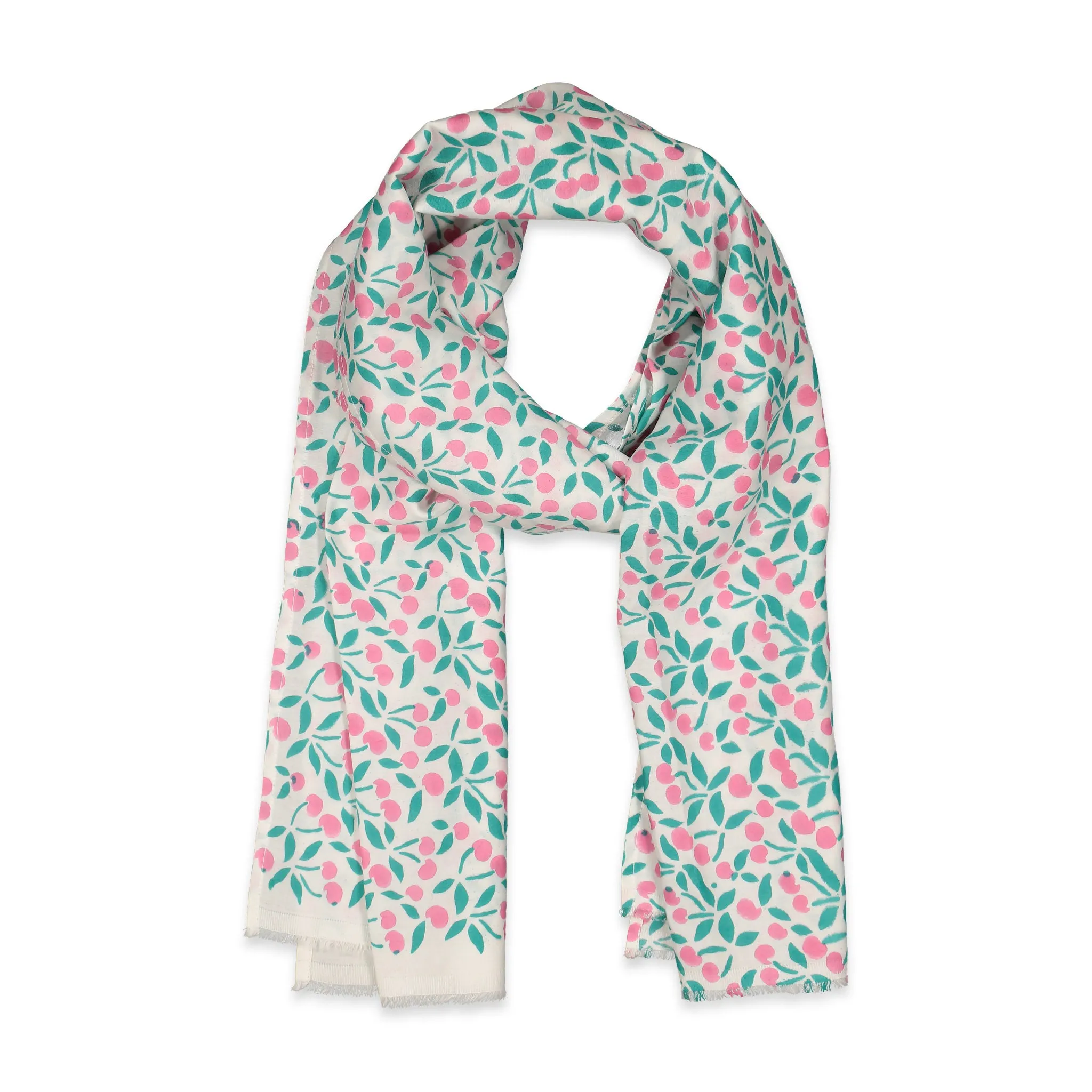 Donna Scarf in Pink Aqua Cherries