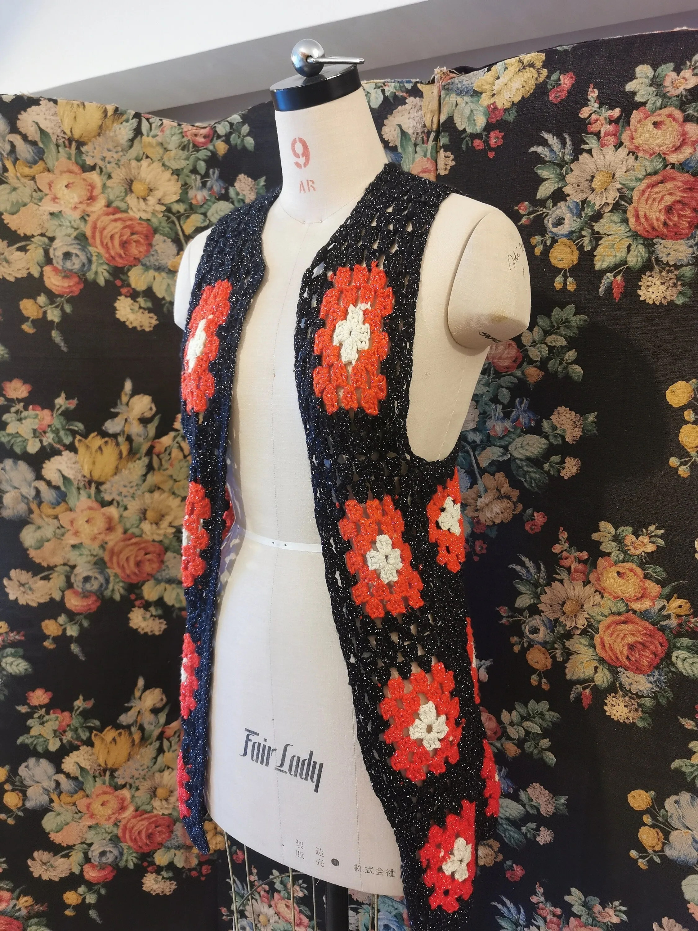 Dorothy Melluish 1970s crochet granny square waistcoat