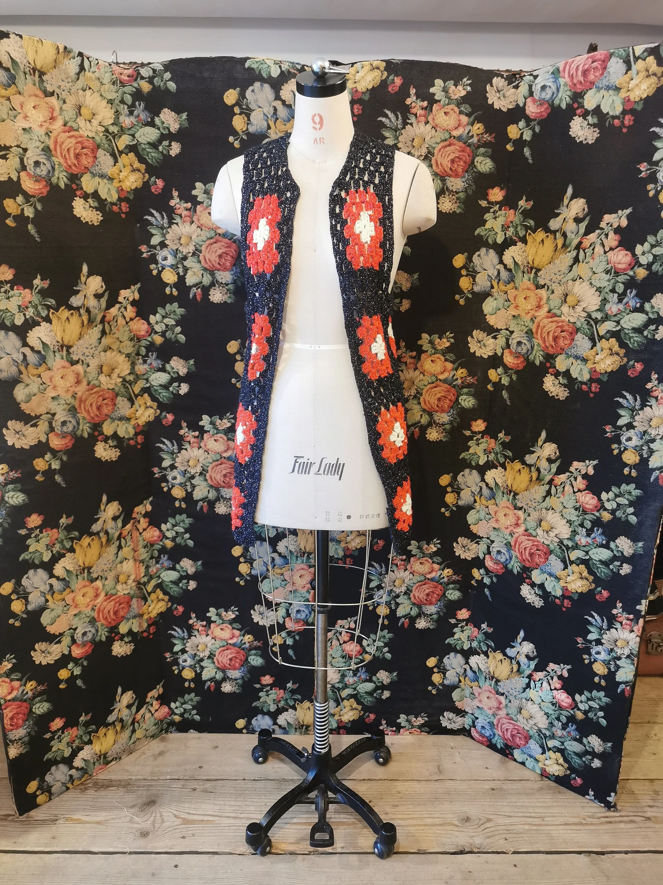Dorothy Melluish 1970s crochet granny square waistcoat