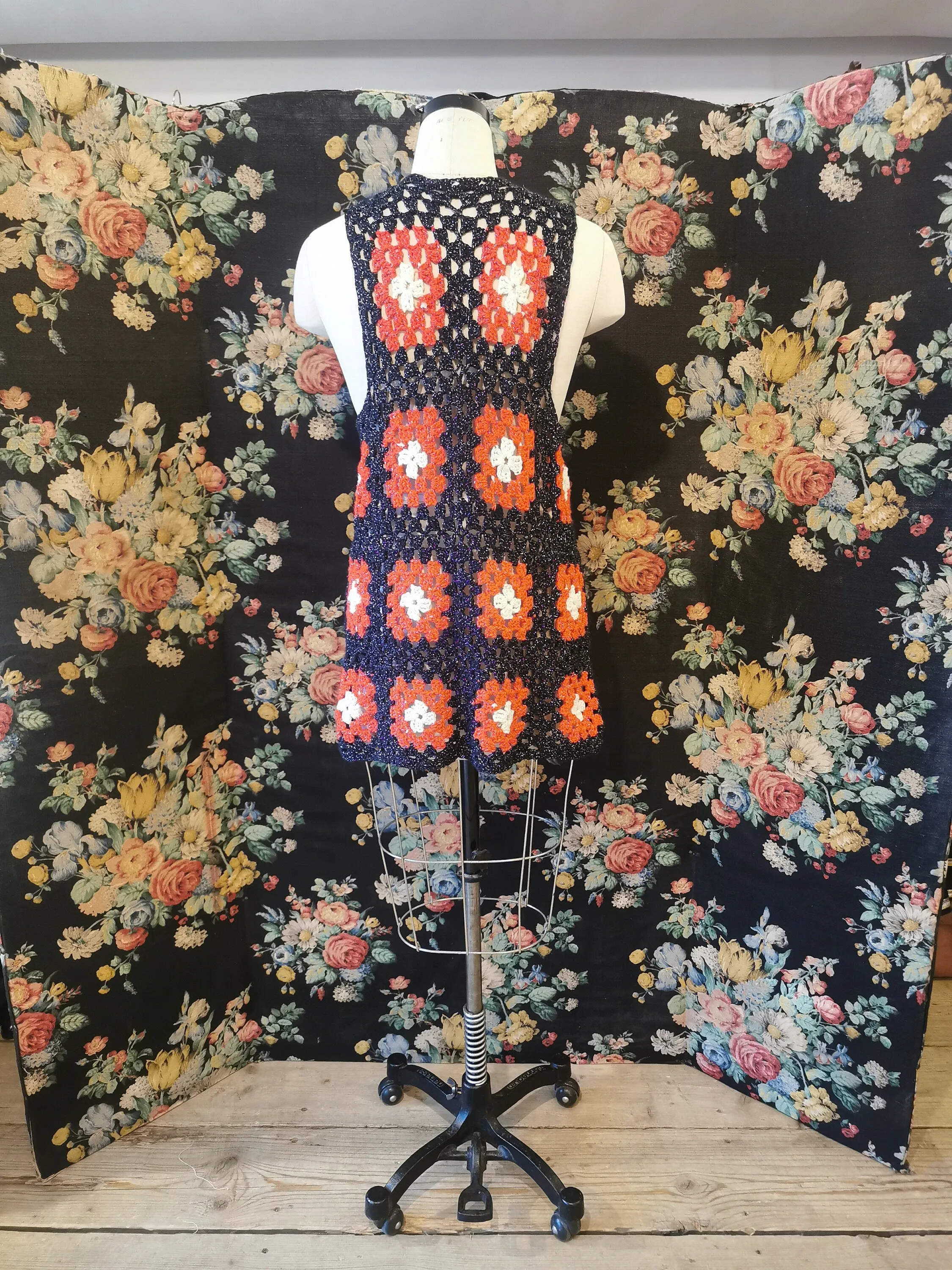 Dorothy Melluish 1970s crochet granny square waistcoat