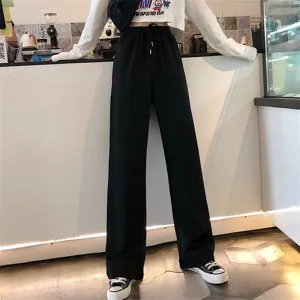 Drape Wide Leg Pants Women High Waist Loose Straight Casual Floor Length Slim Look Pants