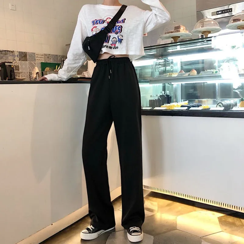 Drape Wide Leg Pants Women High Waist Loose Straight Casual Floor Length Slim Look Pants