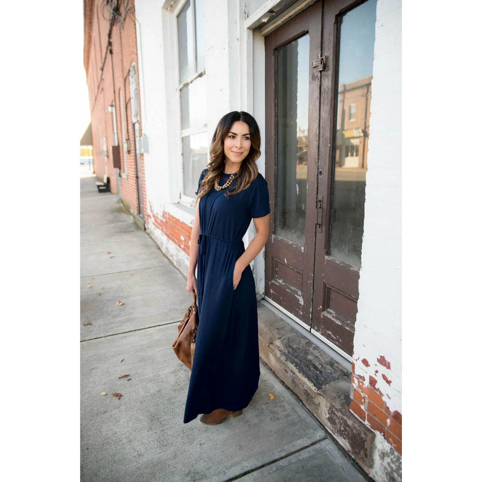 Drawstring Short Sleeve Maxi