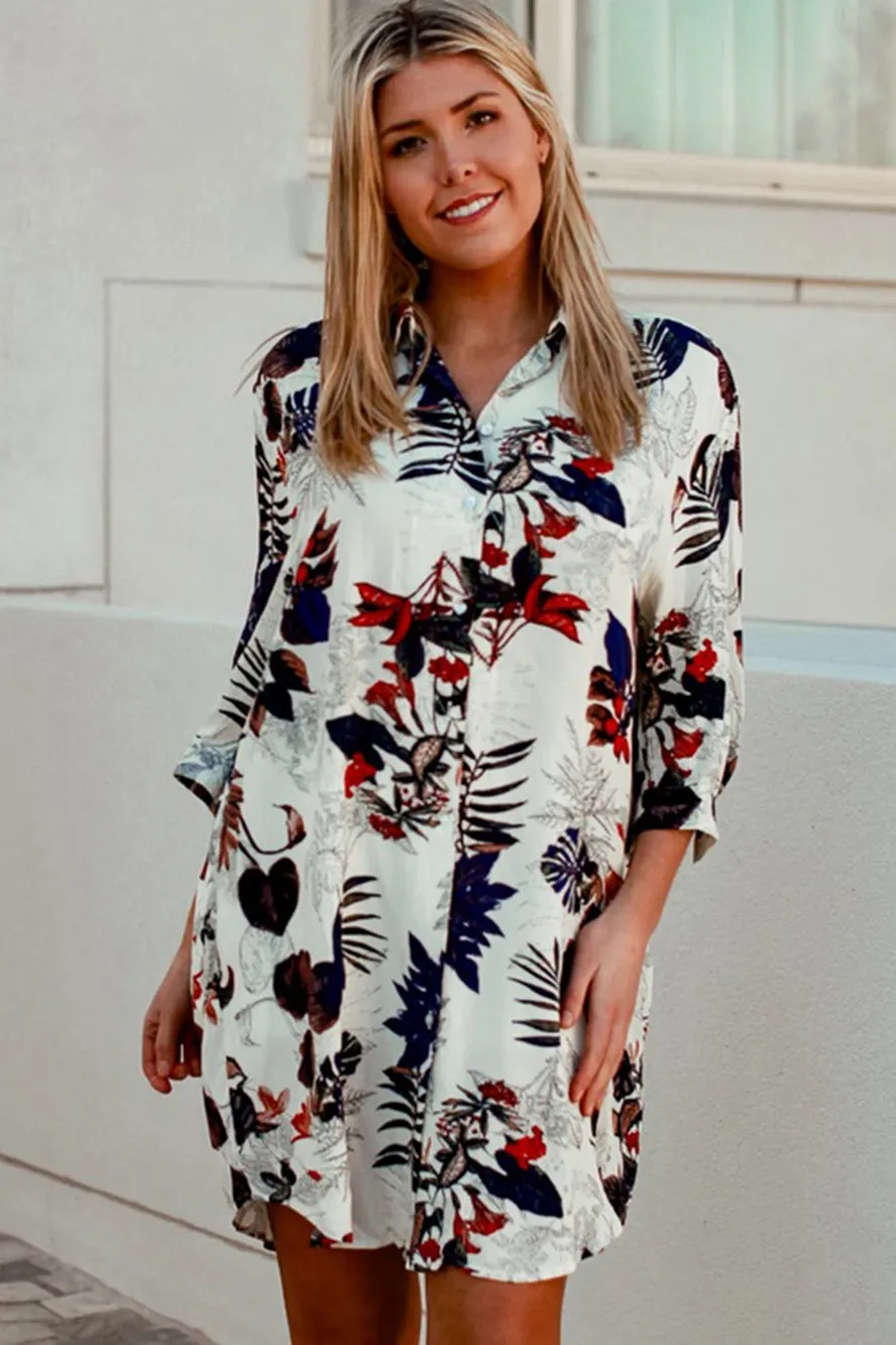 Dress or Long Blouse Floral Navy