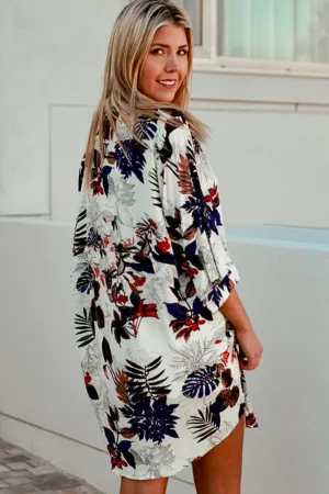Dress or Long Blouse Floral Navy