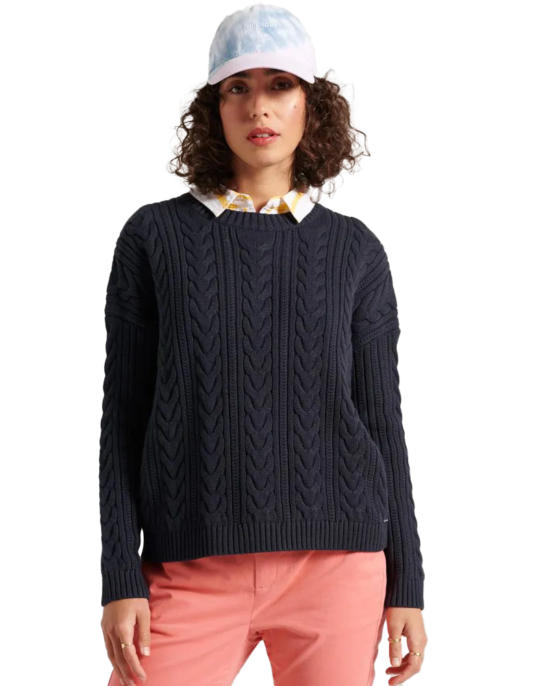 Dropped Shoulder Cable Jumper in Navy