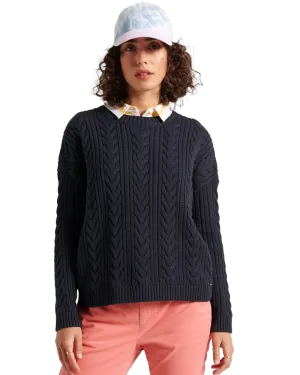 Dropped Shoulder Cable Jumper in Navy