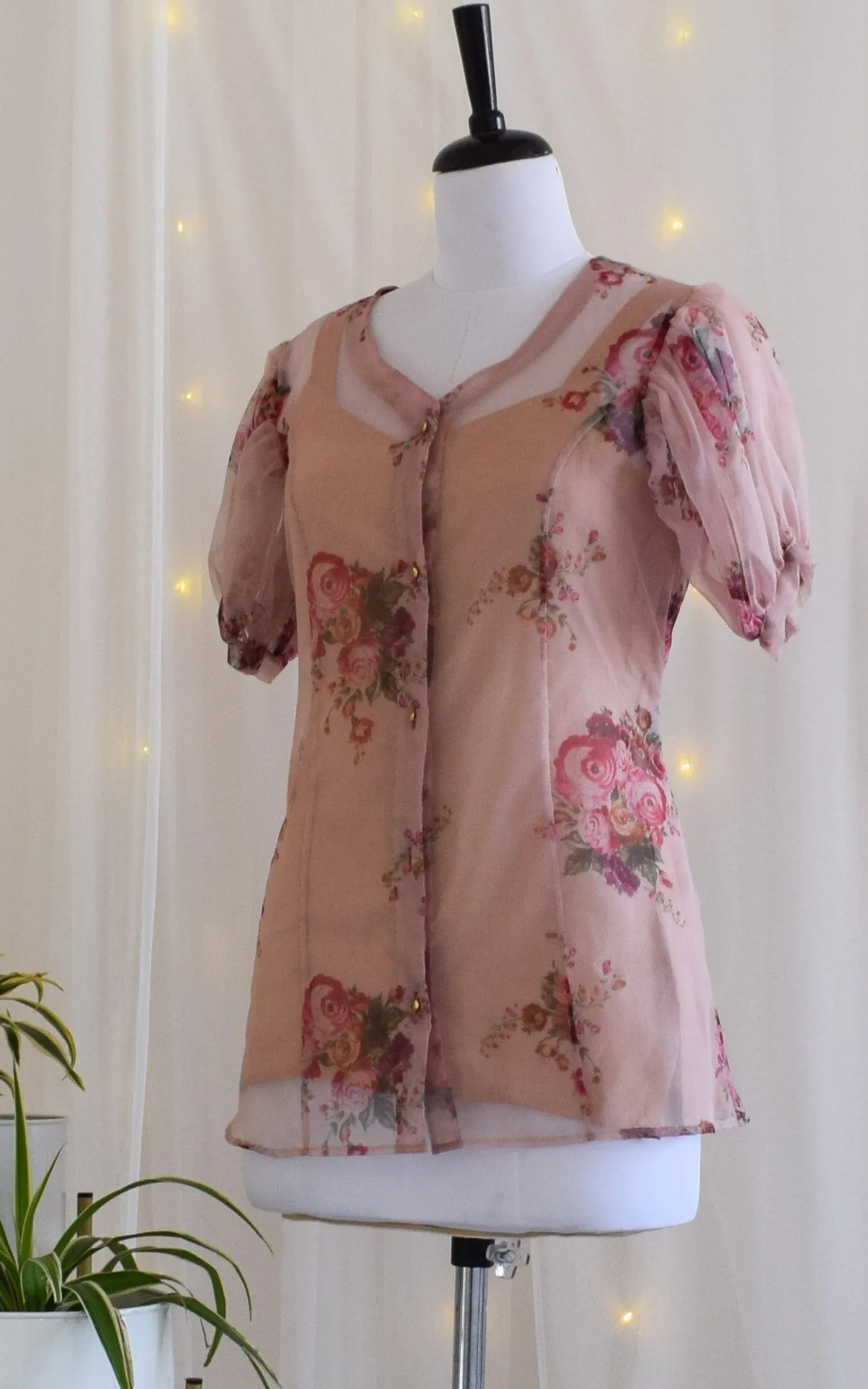 Dusty Pink Fluffed Sleeve Organza Top