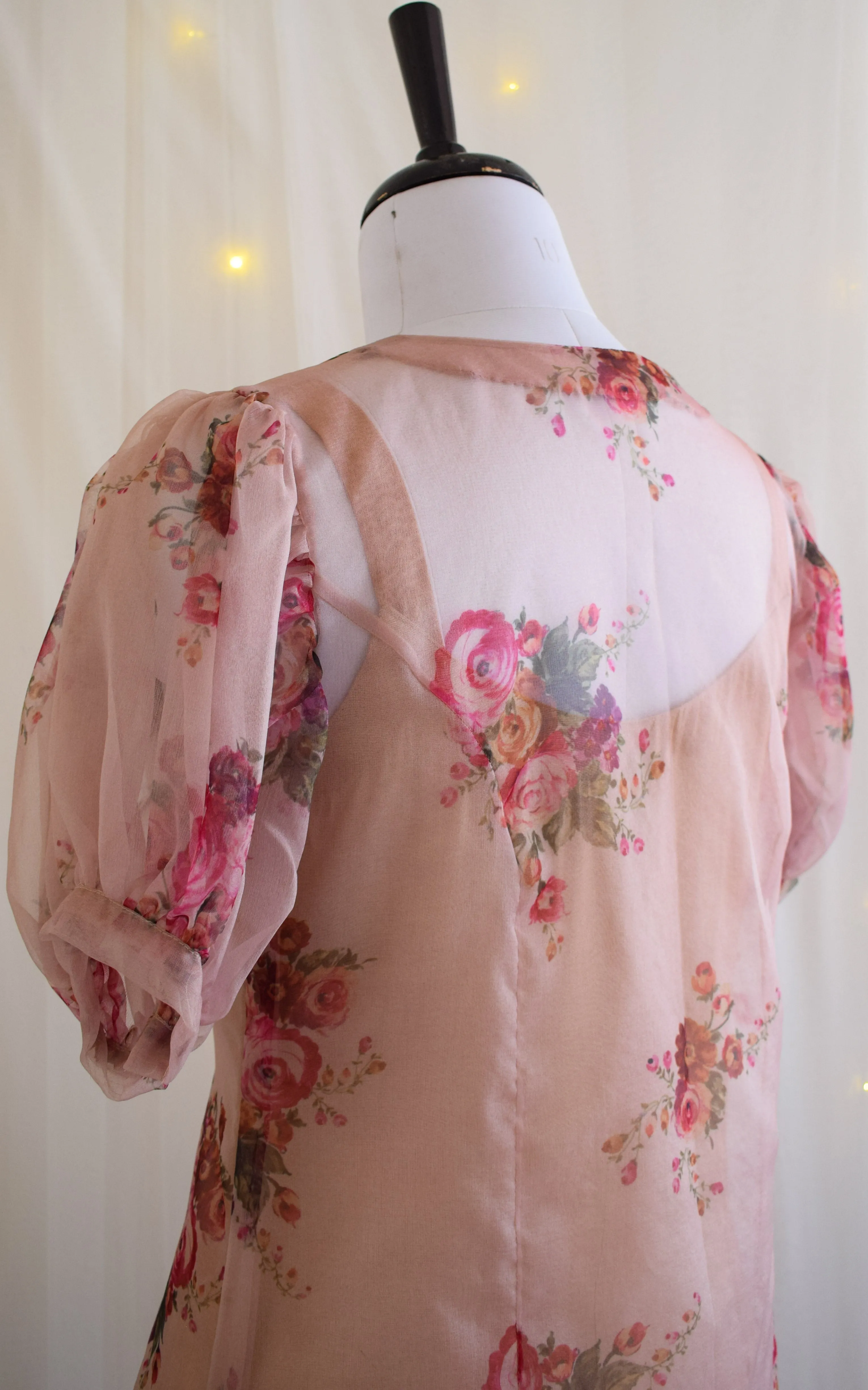 Dusty Pink Fluffed Sleeve Organza Top