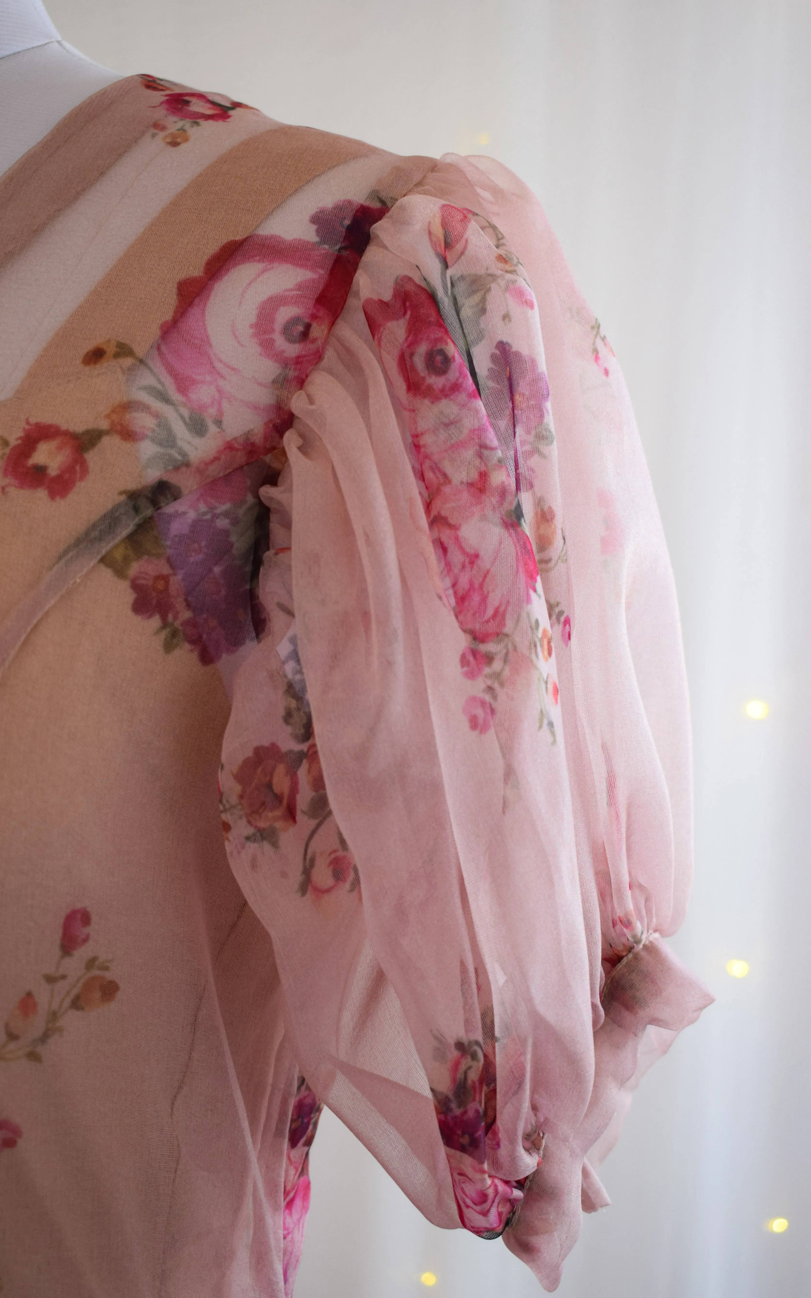 Dusty Pink Fluffed Sleeve Organza Top