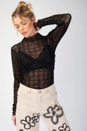 Easel Black Plaid Mesh Layering Top