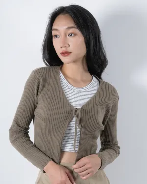 Eco Ribbed Knit Cardigan (Khaki Grey)